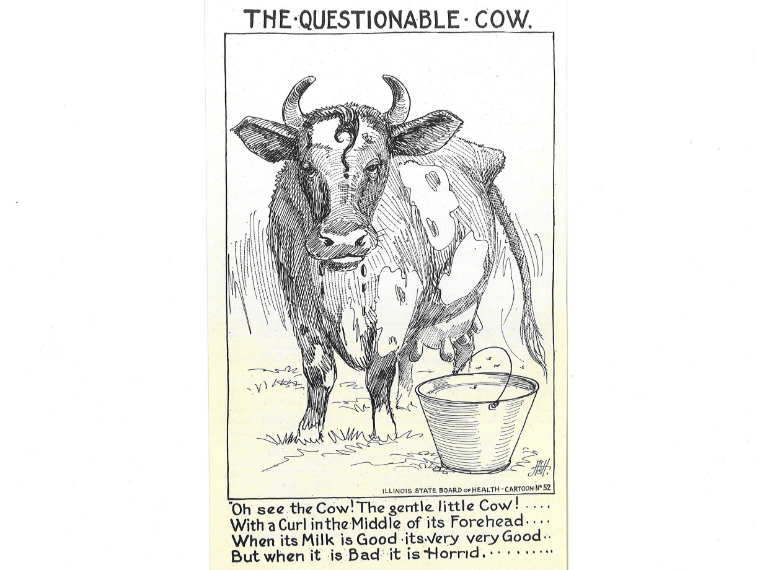 The Questionable Cow. Oh see the Cow! The gentle little Cow! With a Curl in the Middle of its Forehead. When its Milk is Good it's very very Good. But when it is Bad it is Horrid.